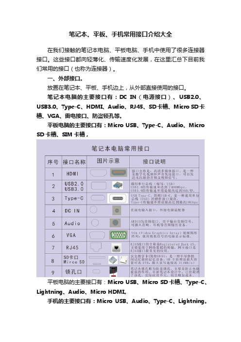 笔记本、平板、手机常用接口介绍大全