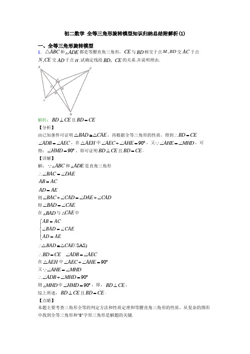 初二数学 全等三角形旋转模型知识归纳总结附解析(1)