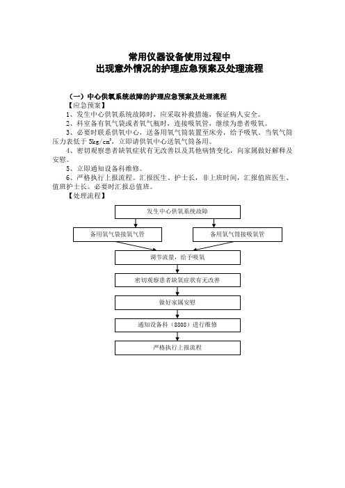 常用仪器设备使用过程中出现意外情况的护理应急预案及处理流程