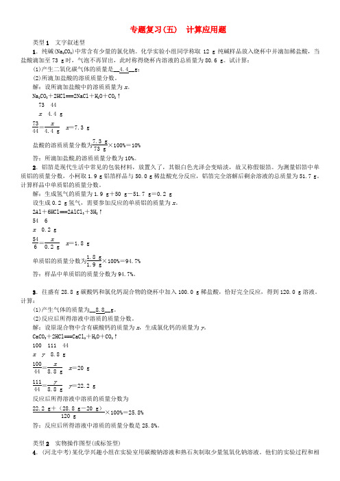 河北省2018年秋九年级化学下册 专题复习(五)计算应用题习题 (新版)新人教版