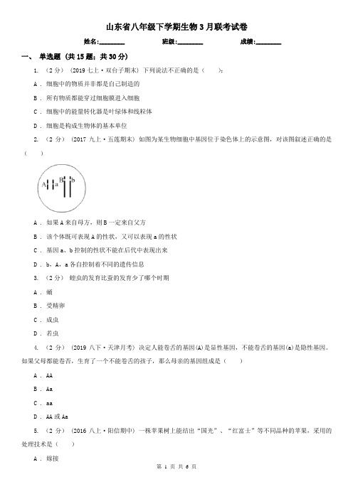 山东省八年级下学期生物3月联考试卷