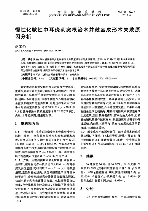 慢性化脓性中耳炎乳突根治术并鼓室成形术失败原因分析