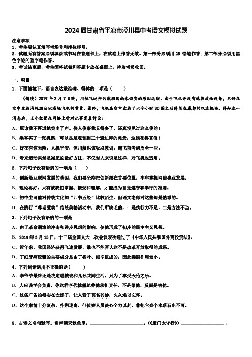 2024届甘肃省平凉市泾川县中考语文模拟试题含解析