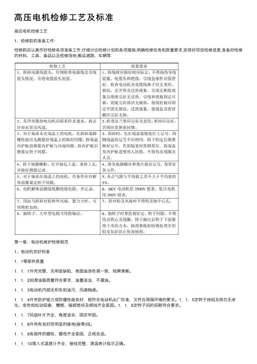 高压电机检修工艺及标准