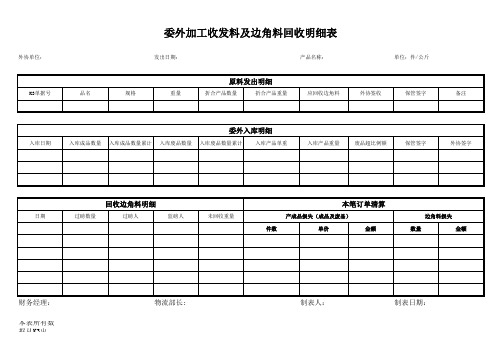 委外加工发料及边角料回收明细表