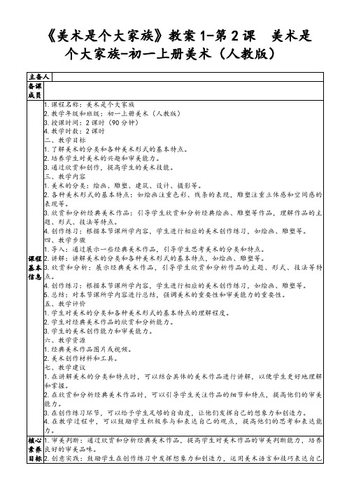 《美术是个大家族》教案1-第2课 美术是个大家族-初一上册美术(人教版)