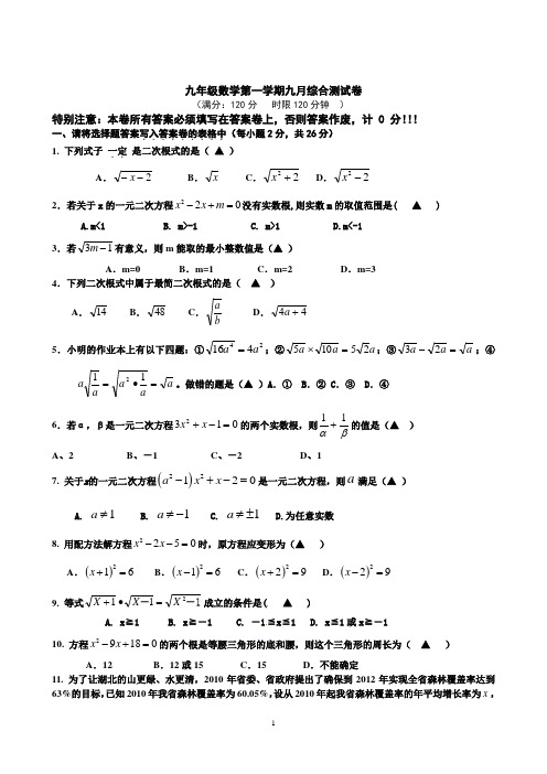 华师大版九年级上第一次月考(前两章内容)