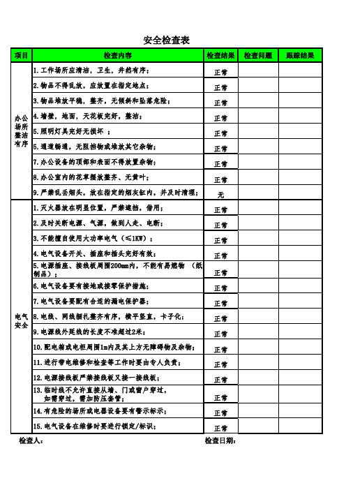 办公场所安全检查表