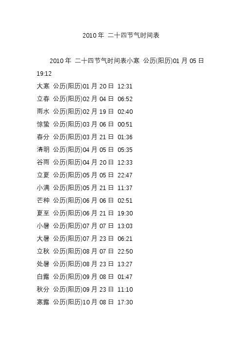 2010年 二十四节气时间表