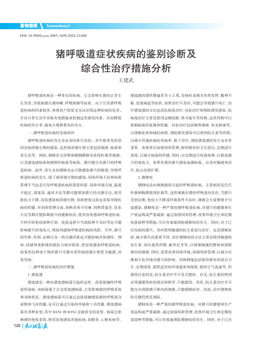 猪呼吸道症状疾病的鉴别诊断及综合性治疗措施分析