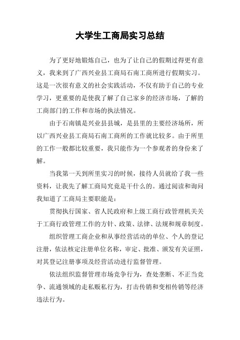 大学生工商局实习总结