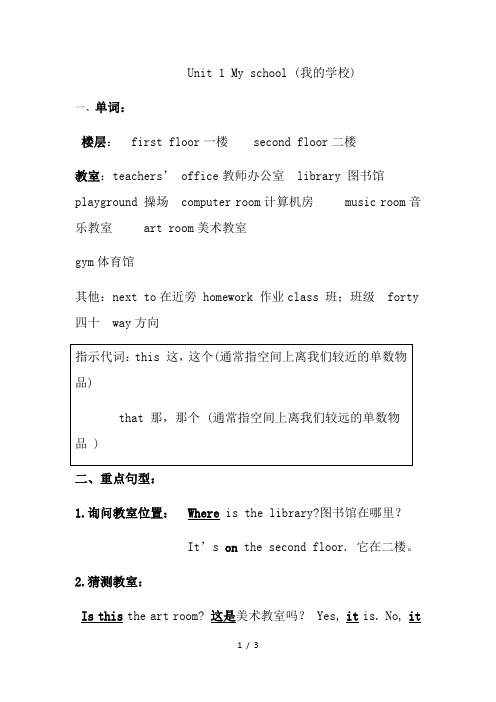 人教版四年级英语下册第一单元复习知识点