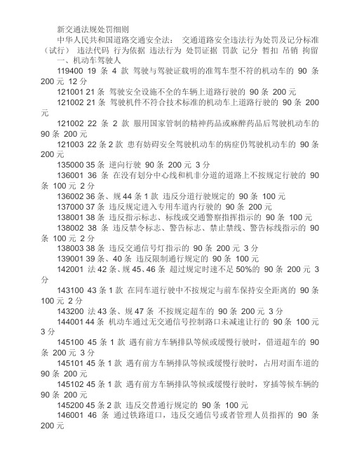 交通法规处罚细则