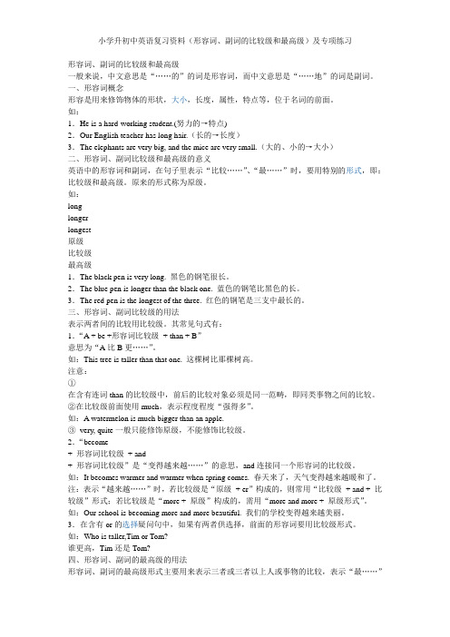 小学升初中英语复习资料(形容词、副词的比较级和最高级)及专项练习