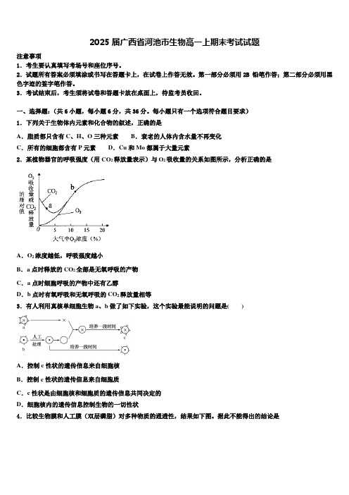 2025届广西省河池市生物高一上期末考试试题含解析