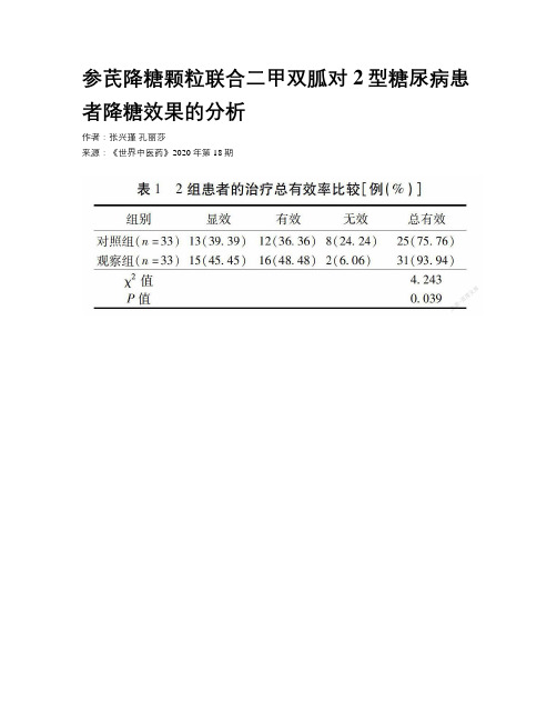 参芪降糖颗粒联合二甲双胍对2型糖尿病患者降糖效果的分析