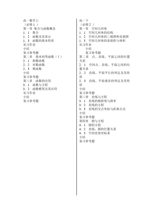 高中数学课本目录