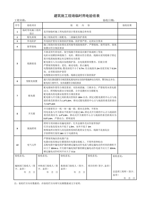 建筑施工现场临时用电验收表