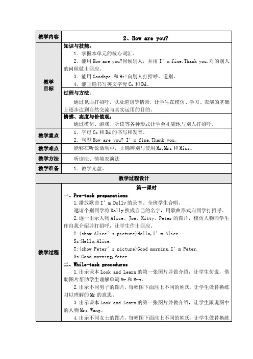 【沪教牛津版(三起)】三年级上册英语教案 Unit-2-How-are-you