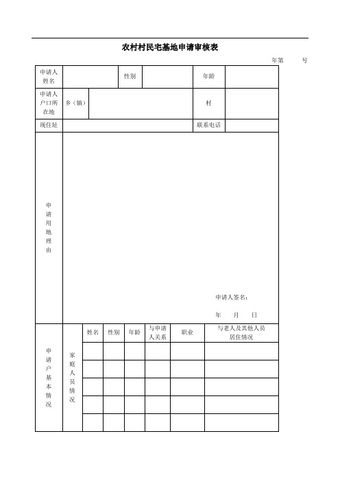 农村村民宅基地申请审核表