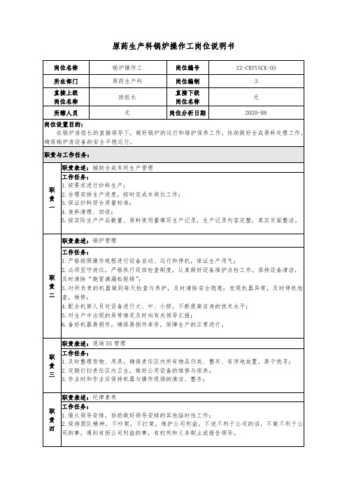 5锅炉操作工岗位说明书