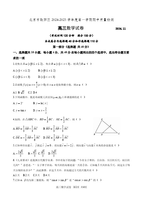 朝阳区2024-2025学年第一学期期中高三数学试题及答案