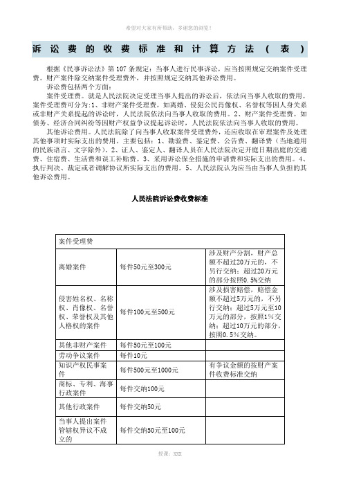 诉讼费的收费标准和计算方法