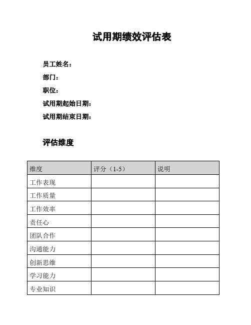 试用期绩效评估表