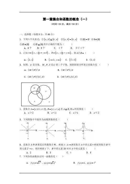 人教版高中数学必修1A_第一章_集合与函数概念单元同步测试题【精品2套】