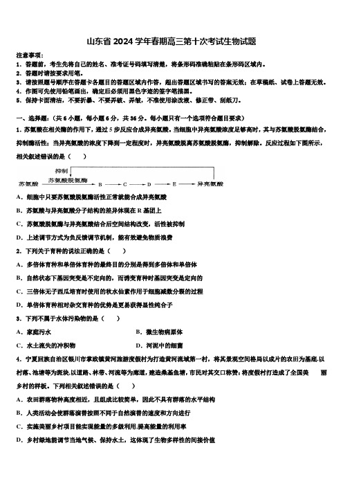 山东省2024学年春期高三第十次考试生物试题含解析