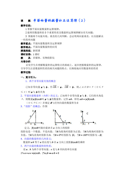 湘教版高中数学必修二重点高数复习学案第课时平面向量的数量积及运算律(1)