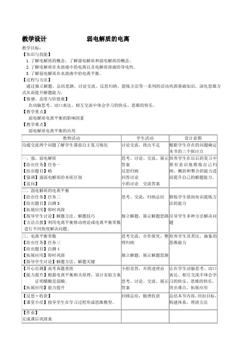 弱电解质的电离教学设计