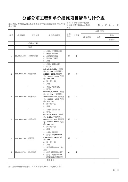 表08分部分项工程和单价措施项目清单与计价表含分部小