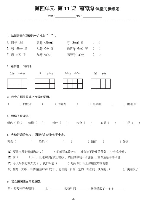 部编版语文二年级上册11 葡萄沟  同步练习(含答案)