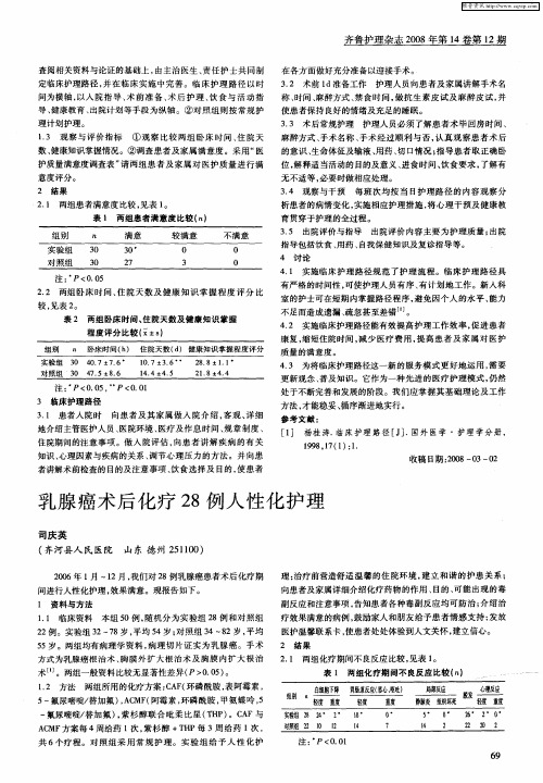 乳腺癌术后化疗28例人性化护理