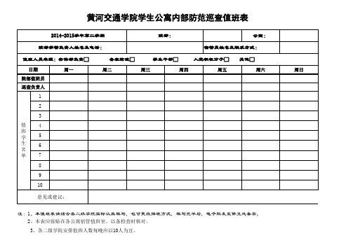 学生公寓值班巡查表