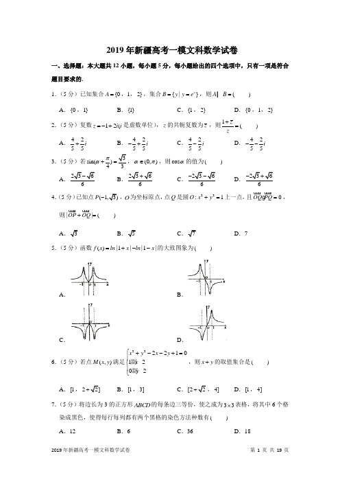 2019年新疆高考一模文科数学试卷及答案解析