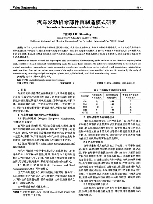 汽车发动机零部件再制造模式研究