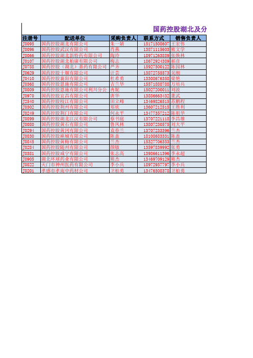 国药控股湖北及分子公司二级医疗网络配送勾选表格