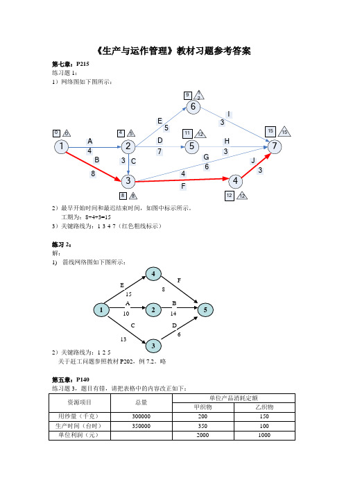 《运营管理》教材作业参考答案