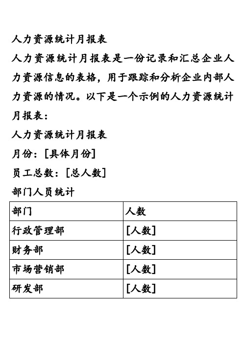 人力资源统计月报表