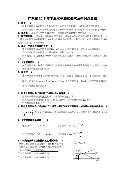 广东省学业水平测试要求及知识点总结(文科班物理)