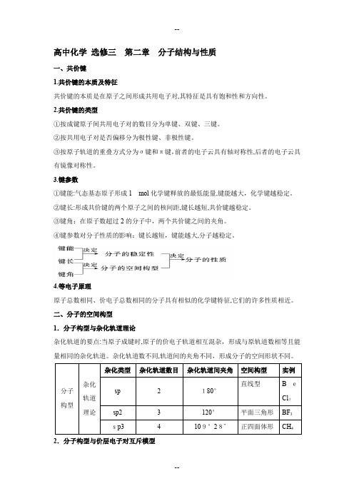 高中化学选修三第二章分子结构与性质讲义及习题含复习资料