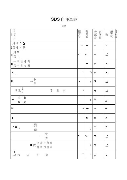 SDS抑郁评分表