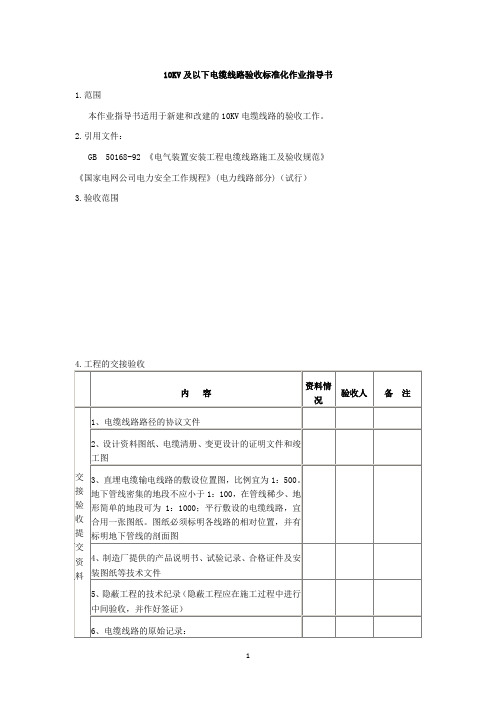 10KV及以下电缆线路验收标准化作业指导书