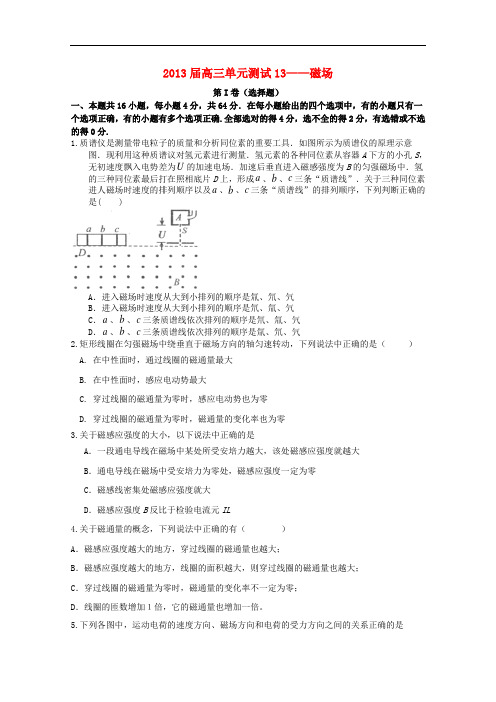 山东省高三物理 单元测试13《磁场》新人教版