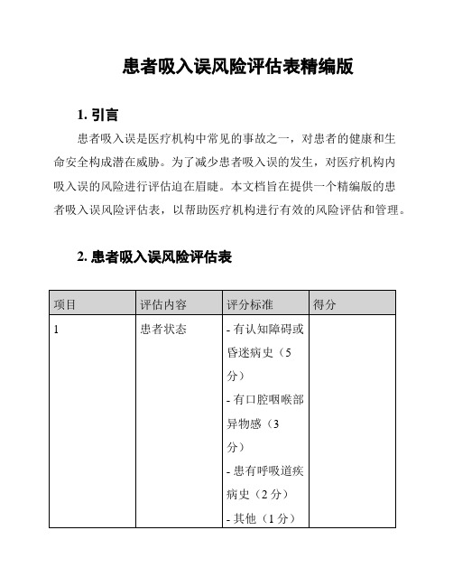 患者吸入误风险评估表精编版