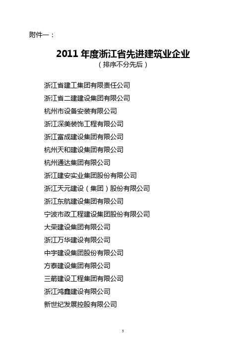 2011年浙江先进建筑业企业排序不分先后浙江建工