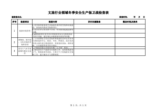 文旅行业领域冬季安全生产保卫战检查表