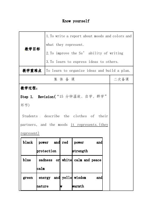 2019年译林牛津版初中英语九年级上册Unit 1 Know yourself Task优质课教案